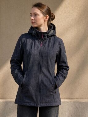 Women’s Softshell Jacket Hooded Fleece Lined Charcoal Gray Size M Outdoor Hiking